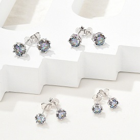 925 серьги-гвоздики из стерлингового серебра с муассанитом и стразами, плоско-круглые