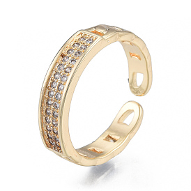 Micro Pave Clear Cubic Zirconia Cuff Rings, Brass Open Ring for Women, Cadmium Free & Nickel Free & Lead Free