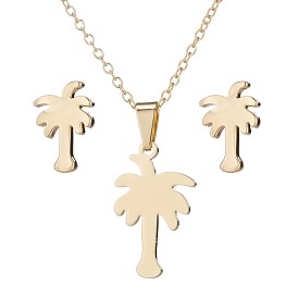Bohemian Style Coconut Tree Necklace Earrings Set - Fashionable and Artistic.