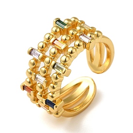 Rack Plating Real 18K Gold Plated Brass Micro Pave Clear Cubic Zirconia Finger Rings, Rectangle