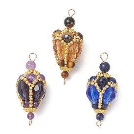 Богемные круглые подвески из натуральных драгоценных камней с бусинами в форме капли, выполненные в виде стеклянных звеньев., золотые