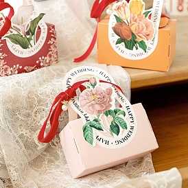 Boîtes à bonbons pliantes en carton, boîte d'emballage de cadeau de mariage, avec une poignée, rectangle avec fleur