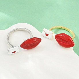Anillos abiertos de latón para mujer, labio con sobre, con esmalte, sin plomo y cadmio, chapado en rack