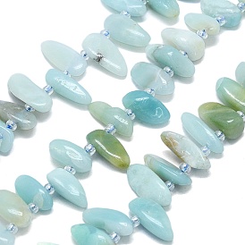 Natural Flower Amazonite Beads Strands, Nuggets, with Seed Beads, Top Drilled