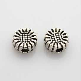 Tibetan Style Alloy Beads, Lead Free and Cadmium Free, Flower, about 5.5mm long, 5.5mm wide, 3mm thick, hole: 1mm.