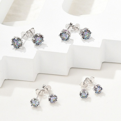 925 серьги-гвоздики из стерлингового серебра с муассанитом и стразами, плоско-круглые