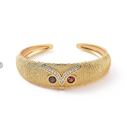 Cubic Zirconia Owl Open Cuff Bangle, Golden Brass Jewelry for Women