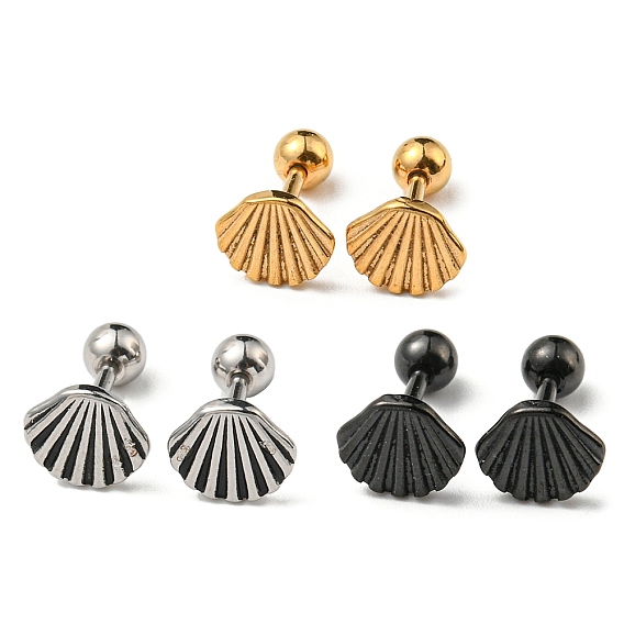 304 Stainless Steel Stud Earrings, Shell Shape