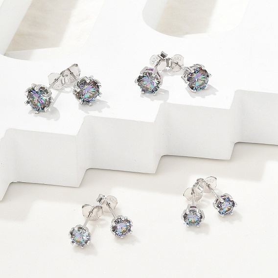 925 серьги-гвоздики из стерлингового серебра с муассанитом и стразами, плоско-круглые