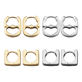 4 пары 4 стили серьги-кольца из сплава и латуни, сердце и квадрат