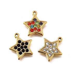 304 подвески-шармы из нержавеющей стали с микро-паве из стразов, ионное покрытие (ip), реальный 18 k позолоченный, звезда