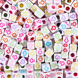 800 шт. Акриловые бусины в стиле ремесел, Куб с крестом