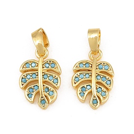 Brass Micro Pave Sky Blue Cubic Zirconia Charms, Leaf Charms