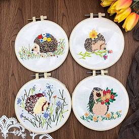 DIY Hedgehog Pattern Embroidery Kits, Including Printed Cotton Fabric, Embroidery Thread & Needles, Embroidery Hoops