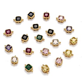 Real 18K Gold Plated Brass Micro Pave Cubic Zirconia Links Connectors, Long-Lasting Plated, Square