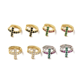 Cross Brass Stud Earrings, with Clear Cubic Zirconia, Cadmium Free & Lead Free