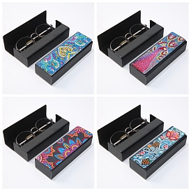 Peacock/Flower Pattern DIY Diamond Glasses Case Kits, including PU Imitation Leather Case, Resin Rhinestones, Diamond Sticky Pen, Tray Plate & Glue Clay