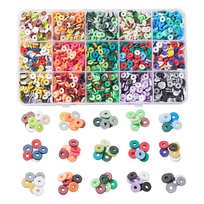 2400 pcs 15 couleurs perles d'argile polymère faites à la main, disque / plat rond, perles heishi