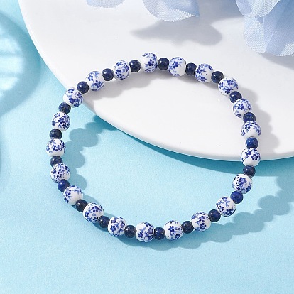 Браслеты ручной работы из фарфора, керамики и натурального лазурита с цветочным принтом для женщин, круглые