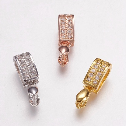 Brass Micro Pave Cubic Zirconia Ice Pick Pinch Bails, Long-Lasting Plated, Lead Free & Cadmium Free & Nickel Free, Rectangle
