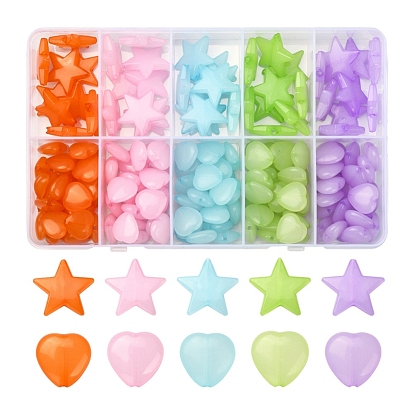 175Pcs 10 Style Imitation Jelly Acrylic Beads, Star & Heart