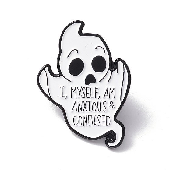 I, Myself, Am Anxious & Confused Enamel Pin, Ghost Alloy Brooch for Halloween, Electrophoresis Black