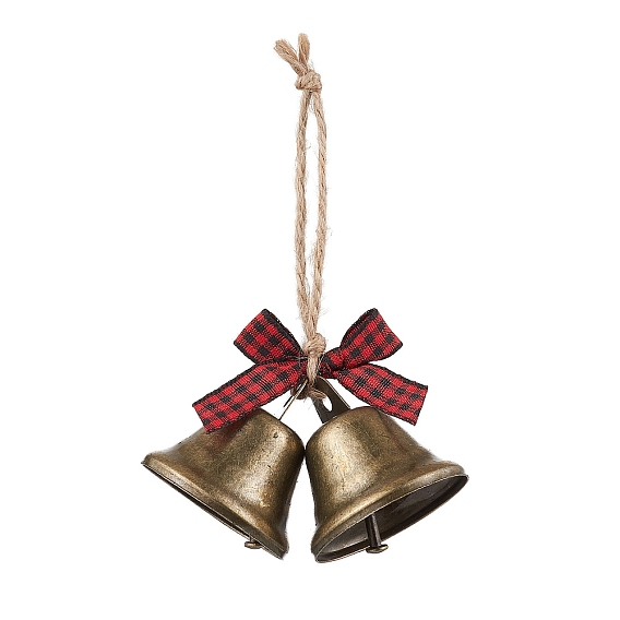 Железный колокольчик, Бантик из полиэфирного тартана и джутовый шнур для украшения двери дома
