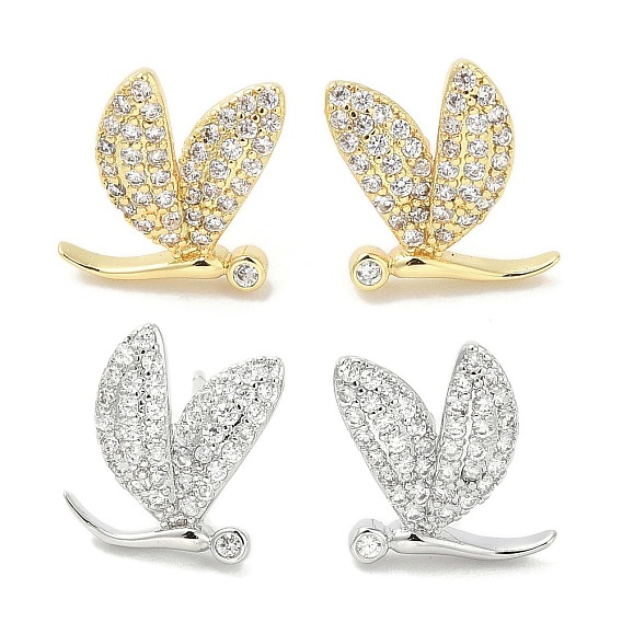 Серьги-гвоздики из латуни с микро-паве из прозрачного кубического циркония для женщин, без кадмия и без свинца, долговечный, стрекоза