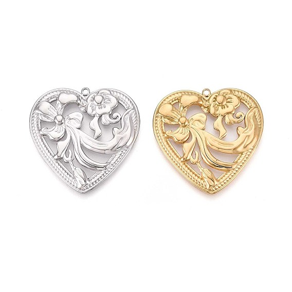 304 подвески в форме полого цветочного сердца из нержавеющей стали, ионное покрытие (ip)