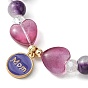 Jewelry Gift for Mother's Day, Alloy Enamel Charm Bracelets, Round & Heart Twon Tone Glass Beaded Bracelet for Women