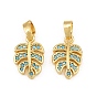 Brass Micro Pave Sky Blue Cubic Zirconia Charms, Leaf Charms