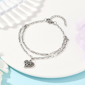 Сердце 304 двухслойные браслеты из нержавеющей стали для женщин, 304 венецианские браслеты-цепочки из нержавеющей стали для женщин