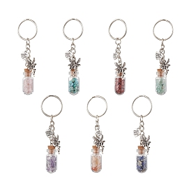 7шт. стеклянные бутылки желаний брелки, с железными брелоками и бусинами из драгоценных камней
