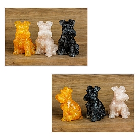 Resin Schnauzer Display Decoration, with Gemstone Chips inside Statues for Home Office Decorations