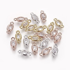 Brass Micro Pave Cubic Zirconia Links, Long-Lasting Plated, Oval