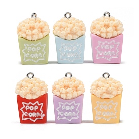 Подвески из непрозрачной смолы, окрашенные распылением, имитация еды, брелоки для ведерка попкорна, с платиновыми тоновыми железными петлями