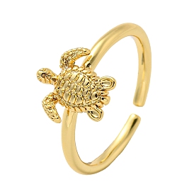 Rack Plating Brass Sea Turtle Open Cuff Rings for Women, Long-Lasting Plated, Cadmium Free & Lead Free