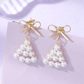 Латунные качают серьги, с оболочкой жемчуг, бантик с треугольником