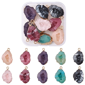 10Pcs 5 Colors Druzy Geode Resin Pendants, with Edge Light Gold Plated Iron Loops, Nuggets