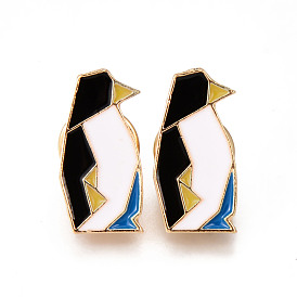 Alloy Enamel Brooches, Enamel Pin, with Brass Butterfly Clutches, Penguin, Light Gold, Cadmium Free & Nickel Free & Lead Free