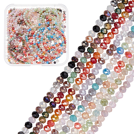 SUPERFINDINGS 8 Strands 8 Colors Electroplate Glass Beads Strands, AB Color Plated, Faceted, Rondelle