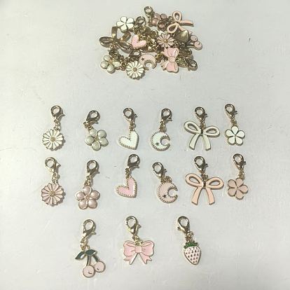 30Pcs 15 Styles Alloy Enamel Pendant Decorations, with Alloy Lobster Claw Clasps, Mixed Shapes