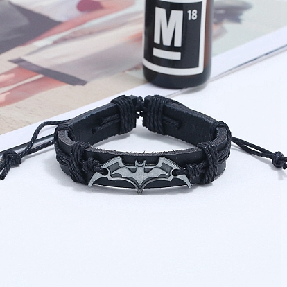 Alloy Bat Link Bracelet, Cowhide Adjustable Bracelet