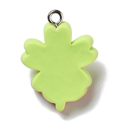 Opaque Resin Pendants, with Platinum Tone Iron Loops, Flower with Duck