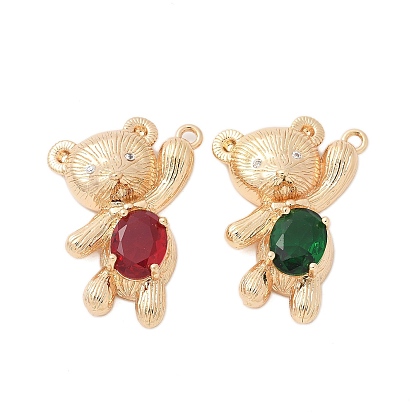 Латунные микропаве прозрачные подвески с фианитом, без кадмия и без свинца, медведь, с прыгающим кольцом и стеклом, долговечный