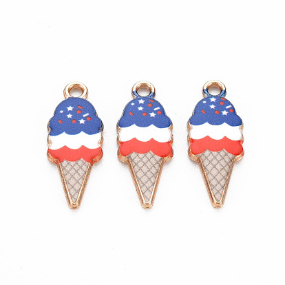 Rack Plating Alloy Enamel Pendants, Light Gold, Cadmium Free & Nickel Free & Lead Free, Ice Cream