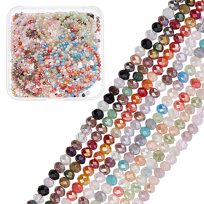 8 Strands 8 Colors Electroplate Glass Beads Strands, AB Color Plated, Faceted, Rondelle