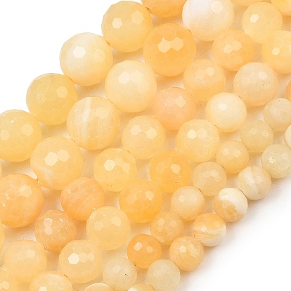 Natural Yellow Jade Beads Strands, Faceted(128 Facets) Round