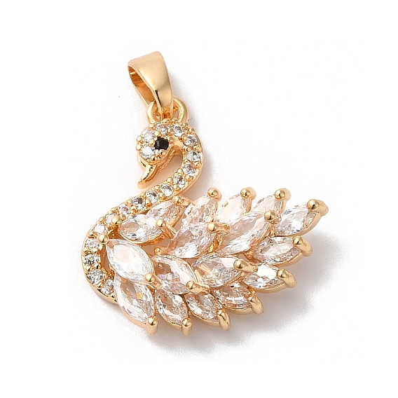 Латунные подвески, со стеклом, лебедь, золотые