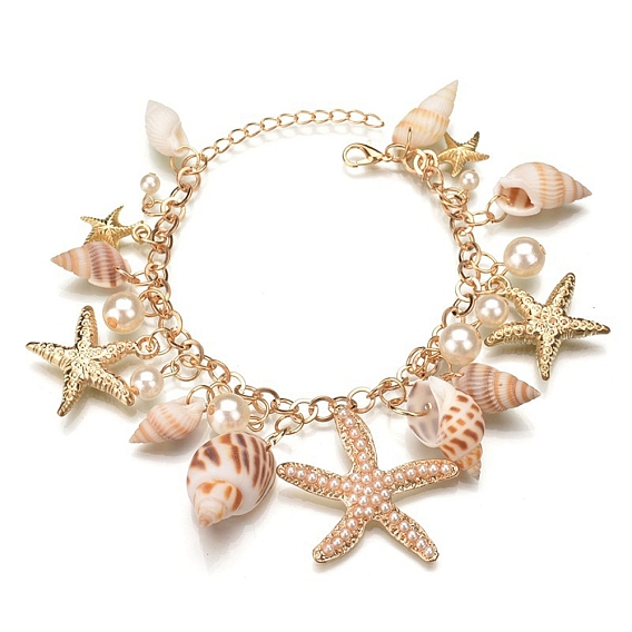 Spiral Shell & Starfish Charms Bracelets, Bohemia Style Iron Chain Bracelet for Women
